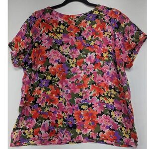 Impressions of California Floral Print Short Sleeve Top Women Large Made in USA